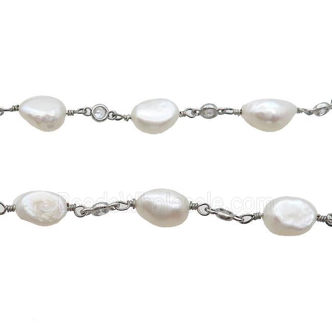 Copper Chain With Pearl Platinum Plated