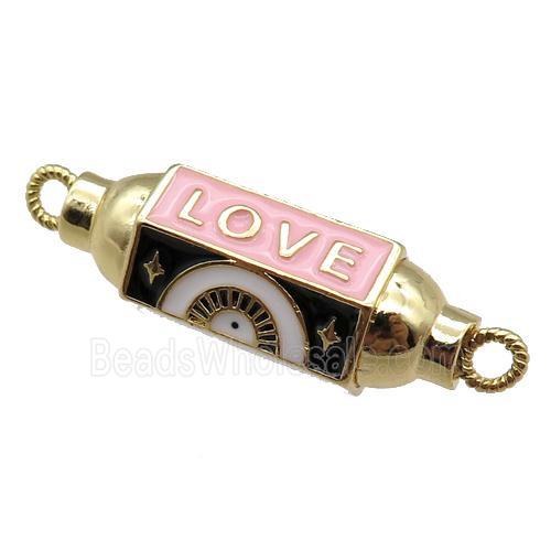 copper capsule hexagon connector, LOVE, enameled, gold plated