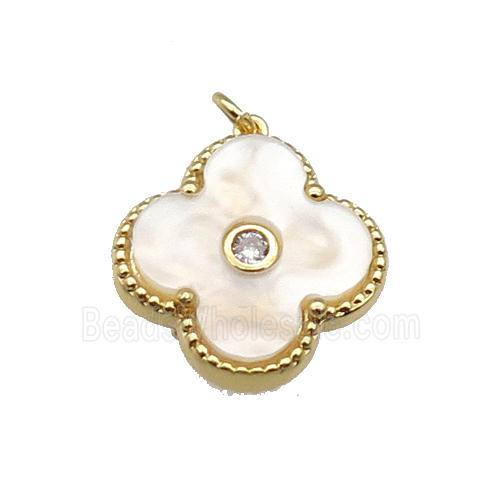 copper Clover pendant pave white shell, gold plated