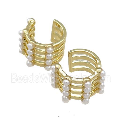 Copper Clip Earrings Pave Pearlized Resin Gold Plated