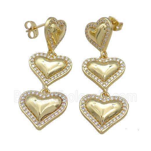 Copper Heart Stud Earrings Pave Zircon Gold Plated