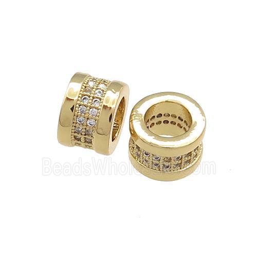 CZ Pave Barrel Tube Cross Aztec Bead, Cubic Zirconia Gold Plated