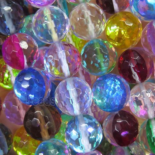 synthetic glowing Mystic Aura Quartz Crystal Beads, faceted round, mixed color