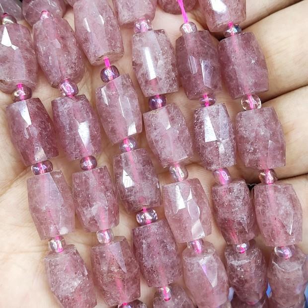 pink Strawberry Quartz Beads, faceted barrel, approx 1014mm (GB14086