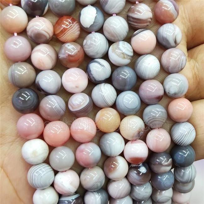 Natural Pink Botswana Agate Beads Smooth Round