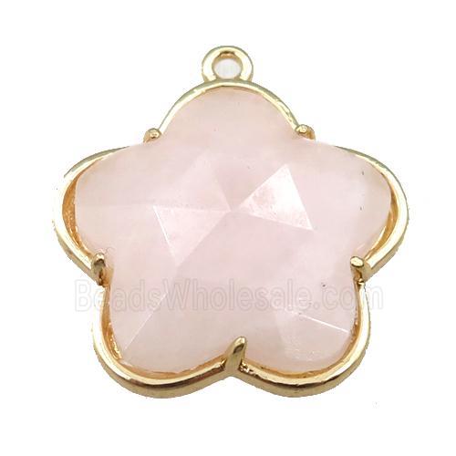 Rose Quartz flower pendant, faceted 