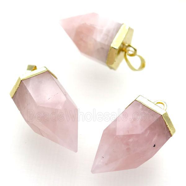 Rose Quartz bullet pendant, gold plated 