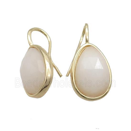White Jade Hook Earring Copper Teardrop Gold Plated