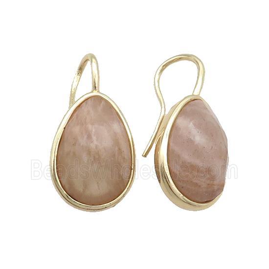 Peach Sunstone Hook Earring Copper Teardrop Gold Plated