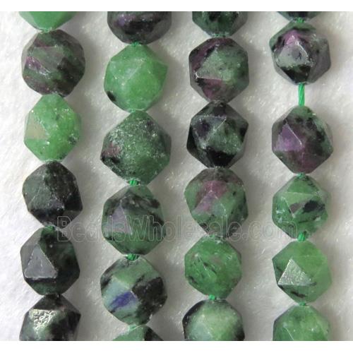 natural Ruby Zoisite ball beads, faceted round, green