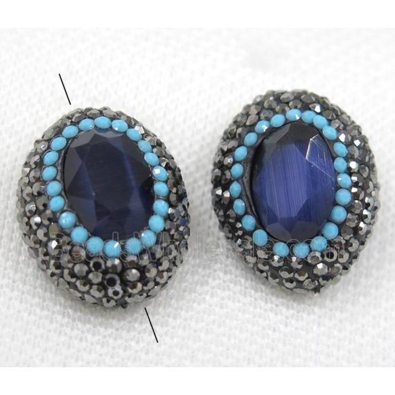 navy blue crystal glass beads paved black rhinestone, oval, approx 2028mm (GMPDA7901