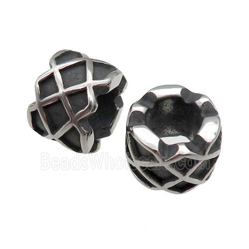 Stainless Steel tube Beads, large hole, antique silver