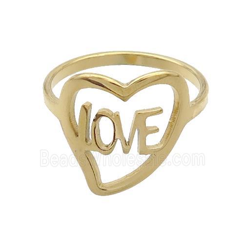 Stainless Steel Rings LOVE Heart Gold Plated